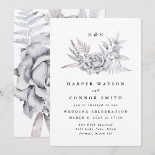 Romantic Elegant Watercolor Muted Floral Wedding Invitation
