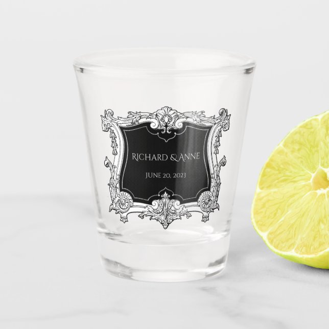 Romantic,Elegant Wedding French Framed  Shot Glass (Front)