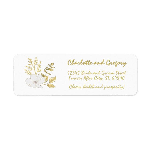 Romantic Elegant White Gold Floral Return Address (Front)