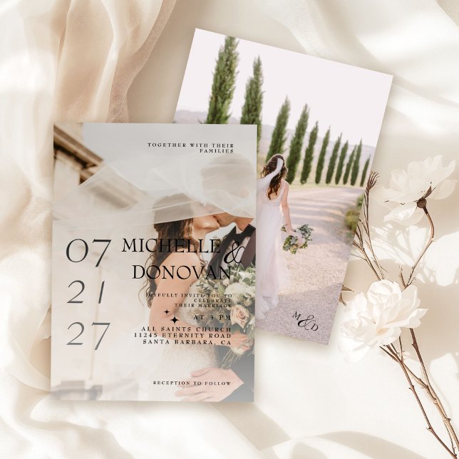 Romantic Elegant White Overlay Photo Wedding  Invitation (Creator Uploaded)