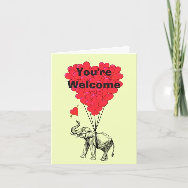 Romantic elephant and heart you're welcome thank you card (Front)