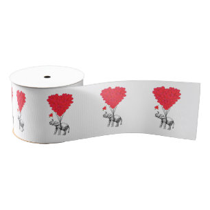 Romantic elephant and Valentines love heart Grosgrain Ribbon