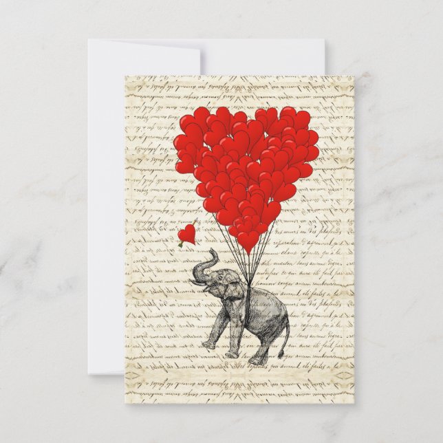 Romantic elephant & heart balloons (Front)