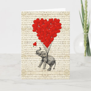 Romantic elephant & heart balloons card