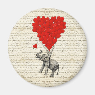 Romantic elephant & heart balloons magnet