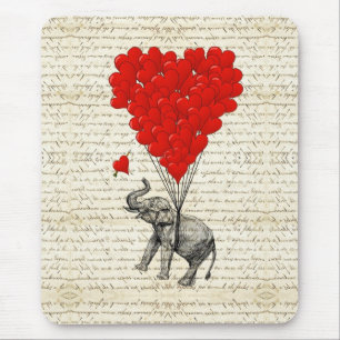 Romantic elephant & heart balloons mouse mat