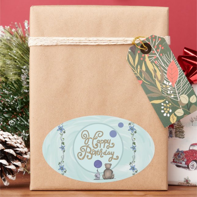 romantic elephant oval sticker (Holiday)