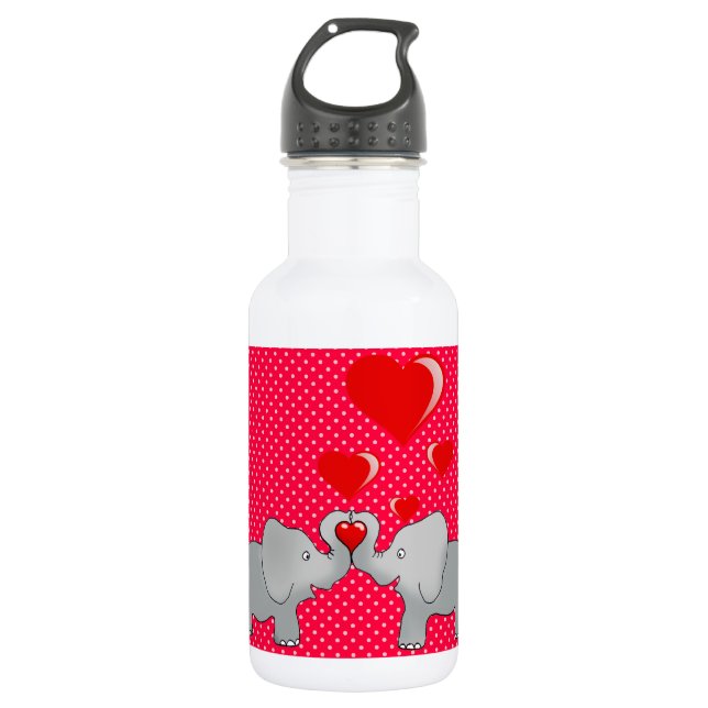 Romantic Elephants & Red Hearts On Polka Dots 532 Ml Water Bottle (Front)