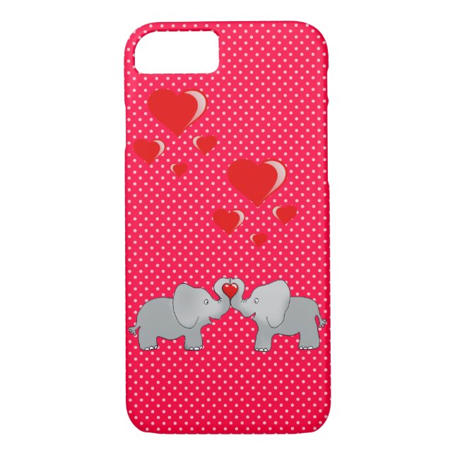 Romantic Elephants & Red Hearts On Polka Dots Case-Mate iPhone Case (Back)