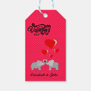 Romantic Elephants & Red Hearts On Polka Dots  Gift Tags