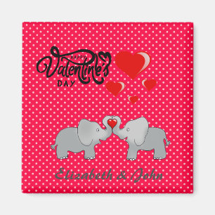 Romantic Elephants & Red Hearts On Polka Dots  Magnet