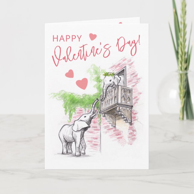Romantic Elephants Romeo and Juliet Valentines Day Holiday Card (Front)