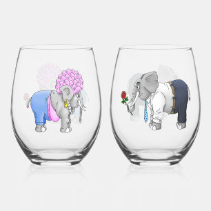 Romantic Elephants Stemless Wine Glass