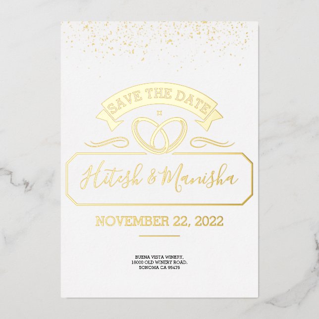 Romantic emblem logo wedding gold Foil Invitation (Front)