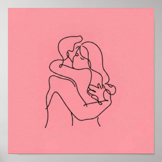 Romantic Embrace Contour Art | Personalised Gift Poster