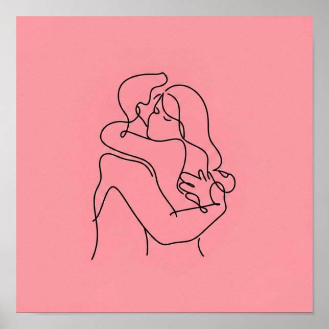 Romantic Embrace Contour Art | Personalised Gift Poster (Front)