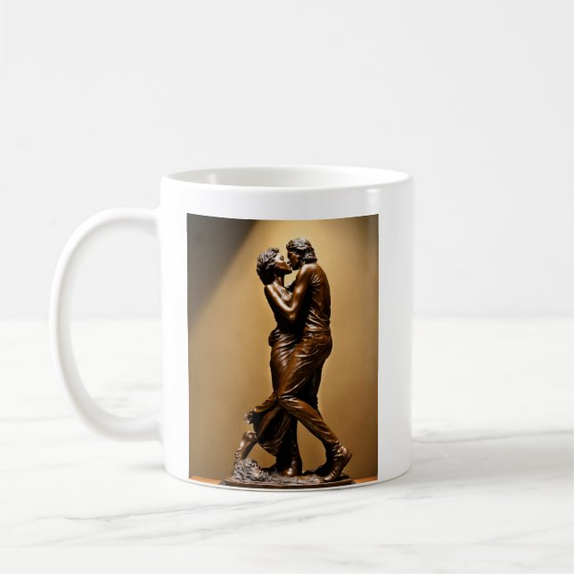 Romantic Embrace Mug: Unique Kissing  Coffee Mug (Left)