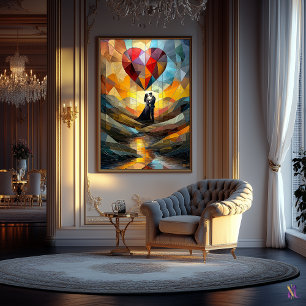 Romantic Embrace Under a Stained Glass Heart Poster