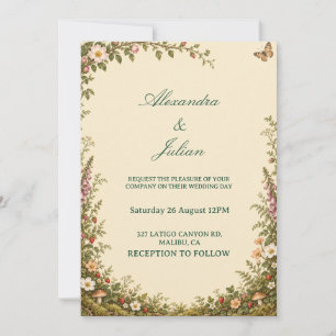 Romantic Enchanted Forest Wedding Wildflower Cotta Invitation