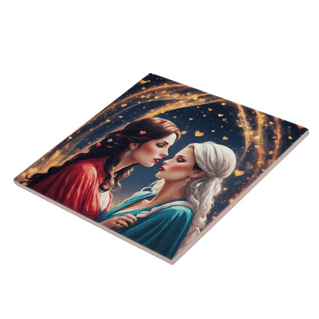 Romantic Encounter Between Two Elegant Women Tile (Side)
