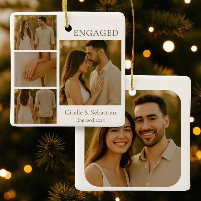 Romantic Engaged Photo Engagement Christmas Ceramic Ornament (Creator Uploaded)