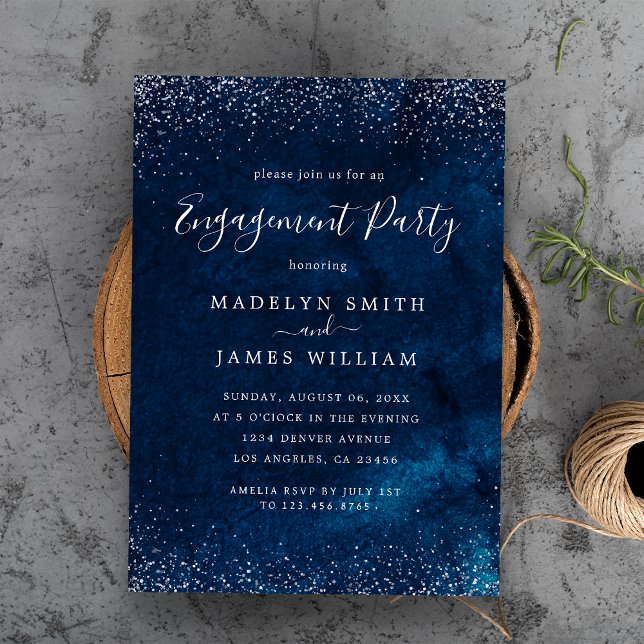Romantic Engagement Party Navy Blue Silver  Invitation (Romantic Engagement Party Navy Blue Silver Invitation
)