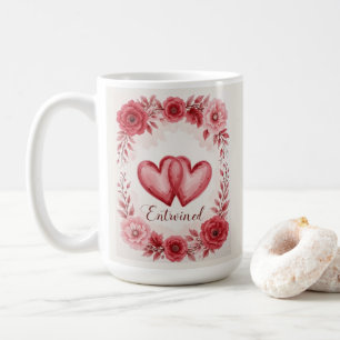 Romantic Entwined Hearts Floral Art Coffee Mug