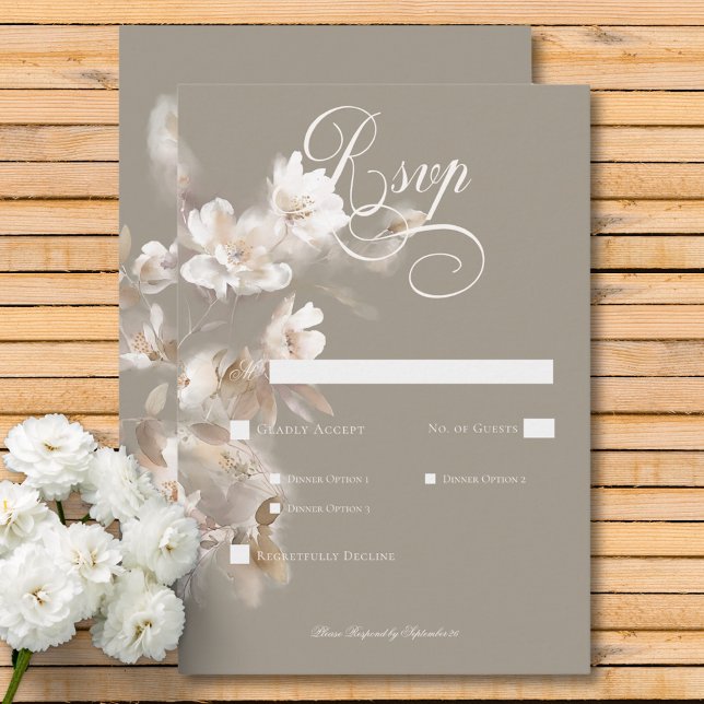 Romantic Ethereal Neutral Beige Floral Dinner RSVP Card (Romantic Ethereal Neutral Beige Floral Dinner RSVP)