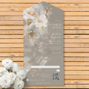 Romantic Ethereal Neutral Beige Floral QR Code All In One Invitation