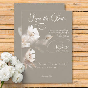Romantic Ethereal Neutral Beige Floral Wedding Save The Date