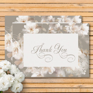 Romantic Ethereal Neutral Beige Floral Wedding Thank You Card