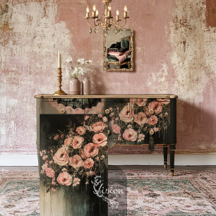 Romantic Ethereal Salmon Pink Moody Florals Tissue Paper