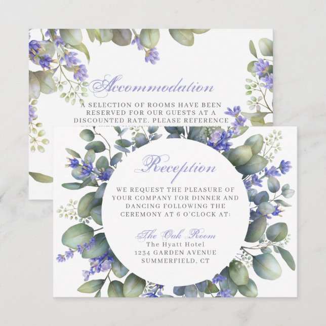 Romantic Eucalyptus & Lavender Reception/Accom Invitation (Front/Back)