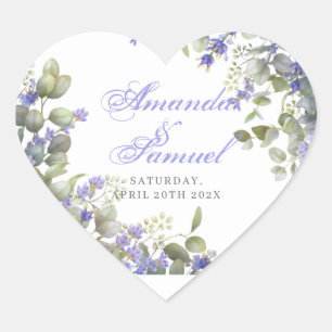 Romantic Eucalyptus & Lavender Wedding Heart Sticker
