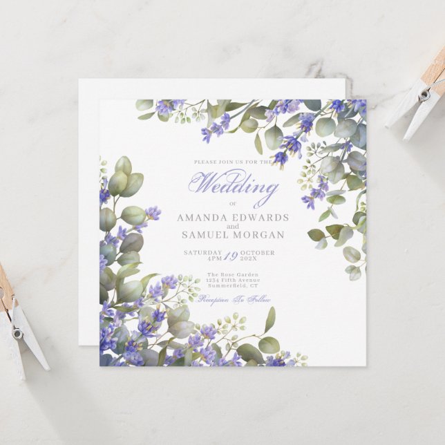 Romantic Eucalyptus & Lavender Wedding Invitation (Front/Back In Situ)