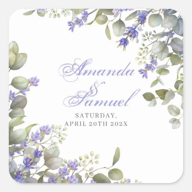 Romantic Eucalyptus & Lavender Wedding   Square Sticker (Front)