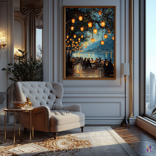 Romantic Evening by the Lake Impressionist Style Poster
