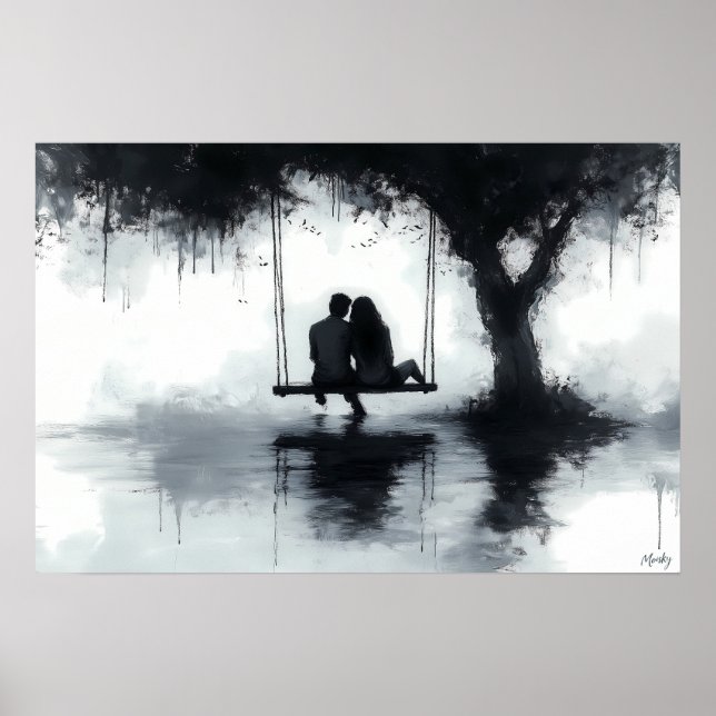 Romantic Evening Couple on a Swing Under the Tree Poster (Front)