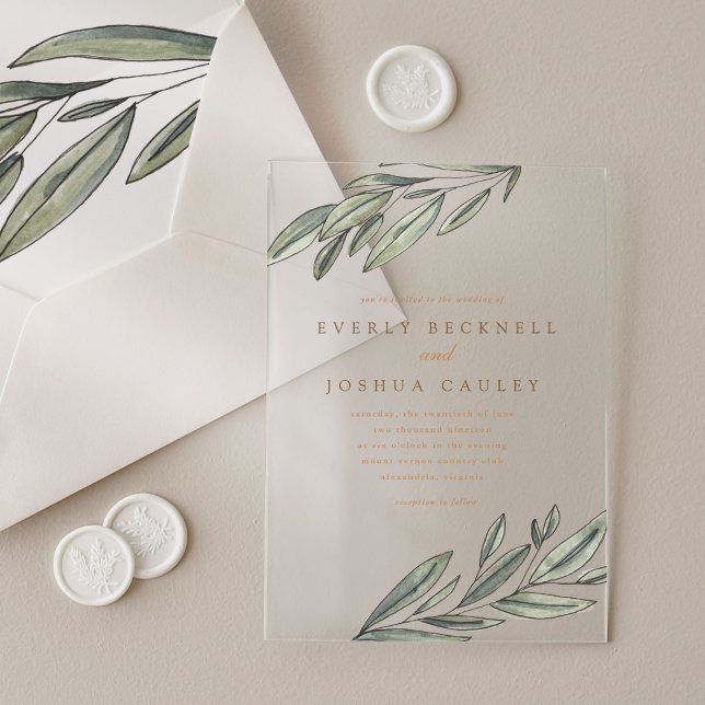 Romantic Evergreen Watercolor Botanical Wedding Acrylic Invitations (Romantic Evergreen Watercolor Botanical Wedding Acrylic Invitations)