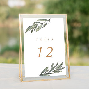 Romantic Evergreen Wedding Table Number Card
