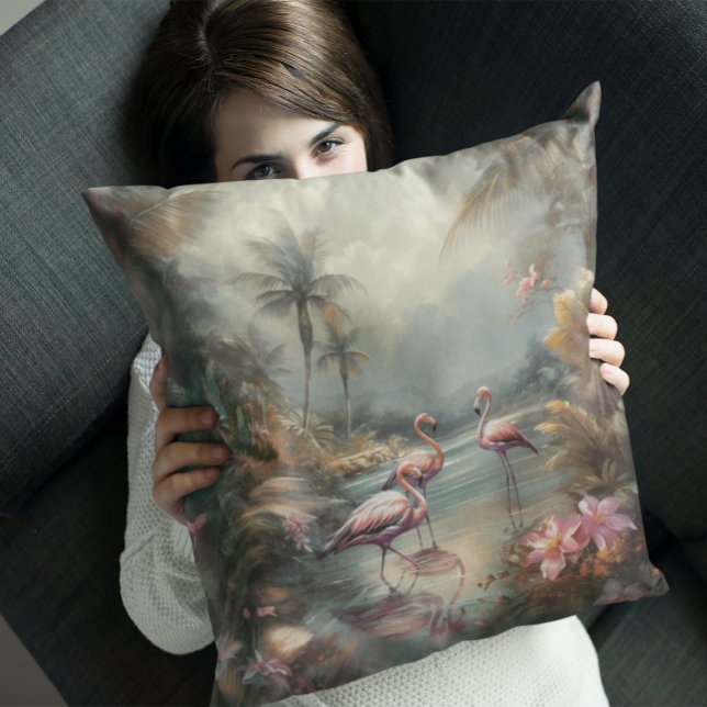 Romantic Exotic Bird Tropical Lagoon Art Cushion (Creator Uploaded)