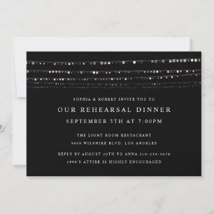 Romantic Fairy Lights Rehearsal Dinner Black Invitation