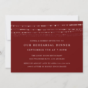 Romantic Fairy Lights Rehearsal Dinner Maroon Invitation