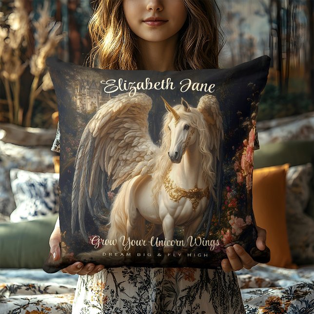 Romantic Fairy Tale Forest Unicorn With Wings Cushion (Creator Uploaded)