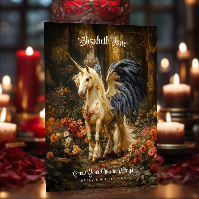 Romantic Fairy Tale Forest Unicorn With Wings Postcard (Creator Uploaded)