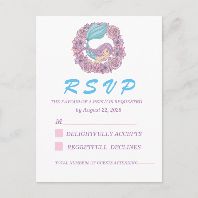 Romantic Fairy Tale Mermaid RSVP Postcard (Front)