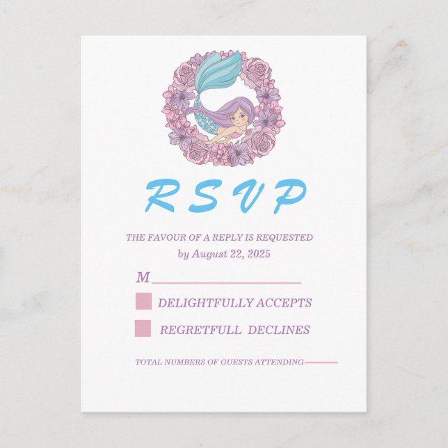 Romantic Fairy Tale Mermaid RSVP Postcard (Front)