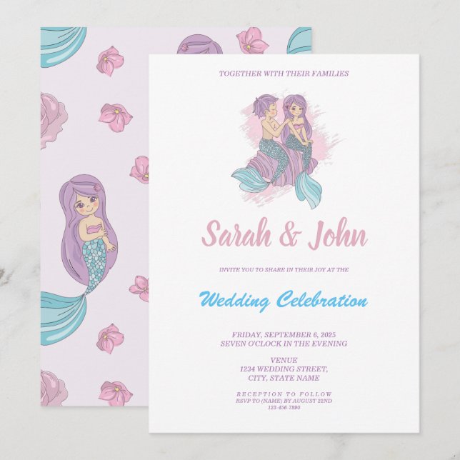 Romantic Fairy Tale Mermaid Wedding Invitation (Front/Back)