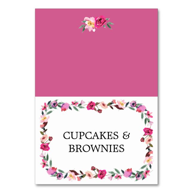 Romantic Fairytale Blossom Wreath Food Tent Cards (Front)