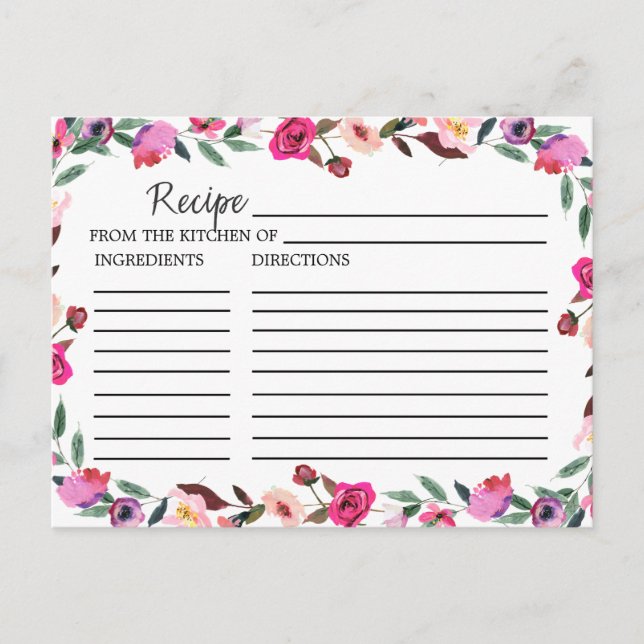 Romantic Fairytale Bridal Shower Recipe Cards (Front)